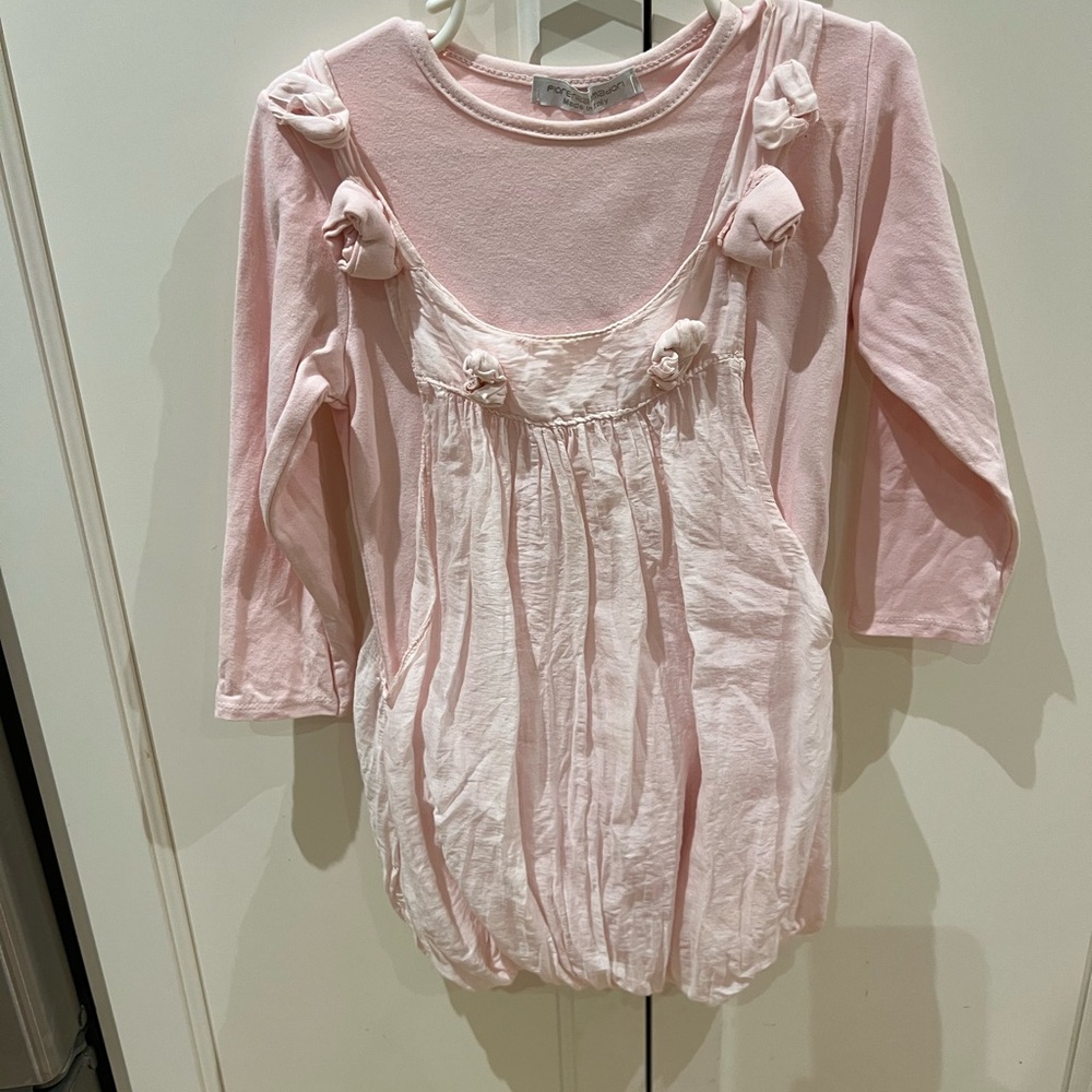 Silk pink Sleeve Dress with Rosette Details 6t